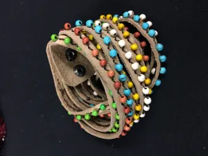 Bali Queen Fünfstrang Leder Wickelarmband Hellbraun/Mehrfarbig