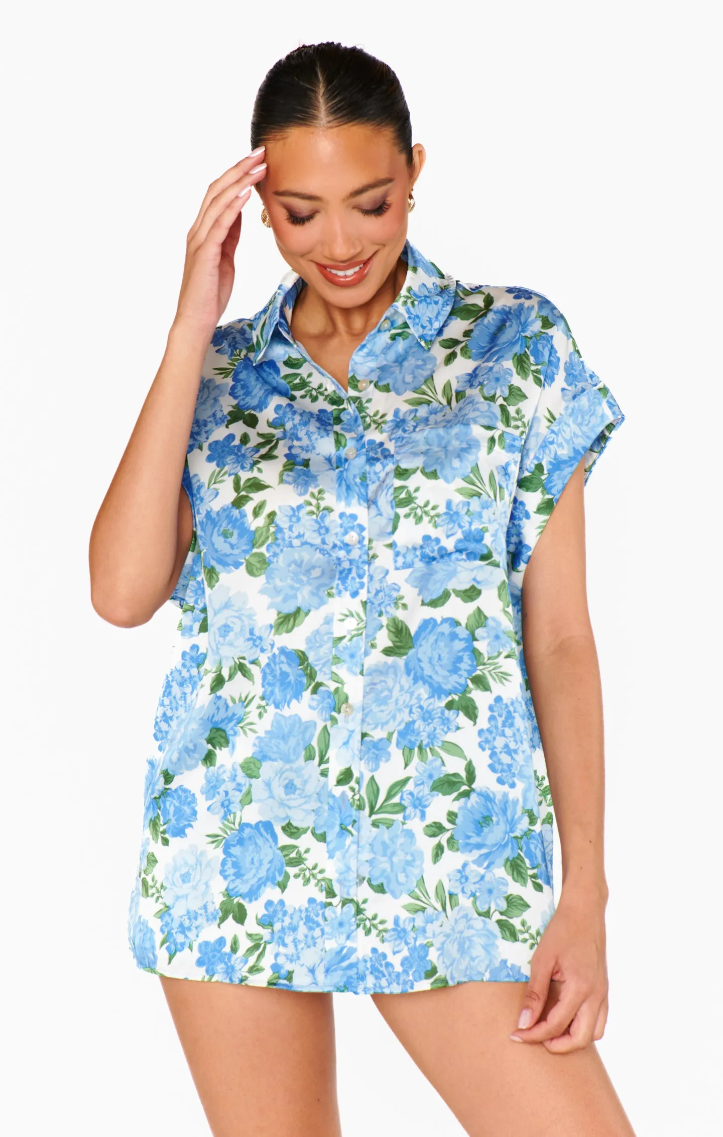 Best Day Knopfbluse ~ Landhausflorale Blau