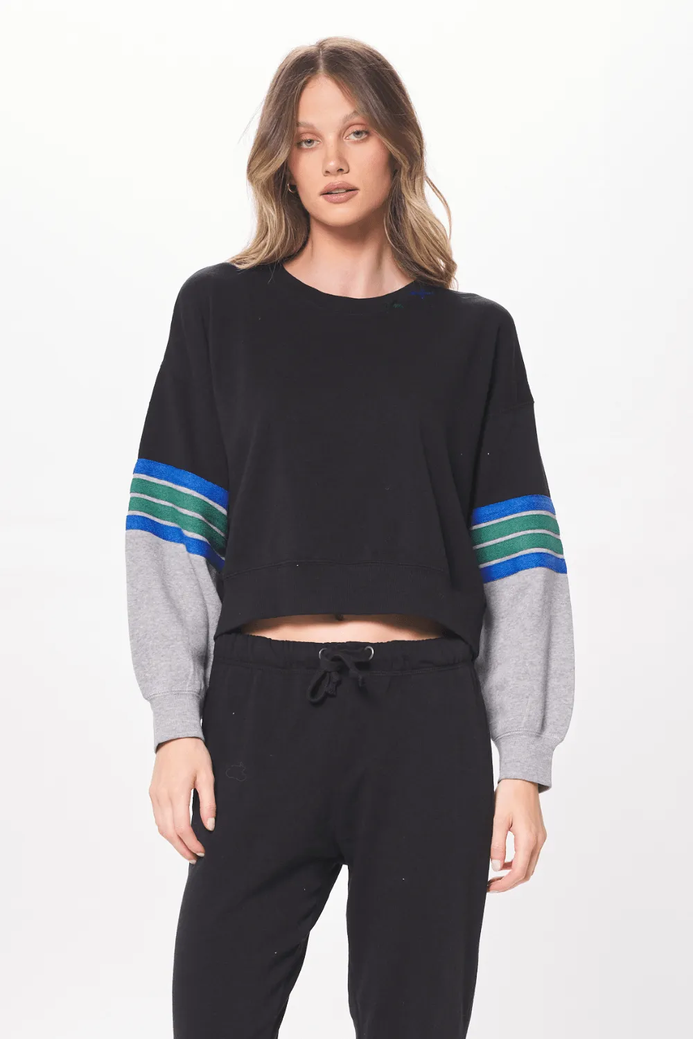 Schwarz & Grauer Fleece-Pullover mit Köperband