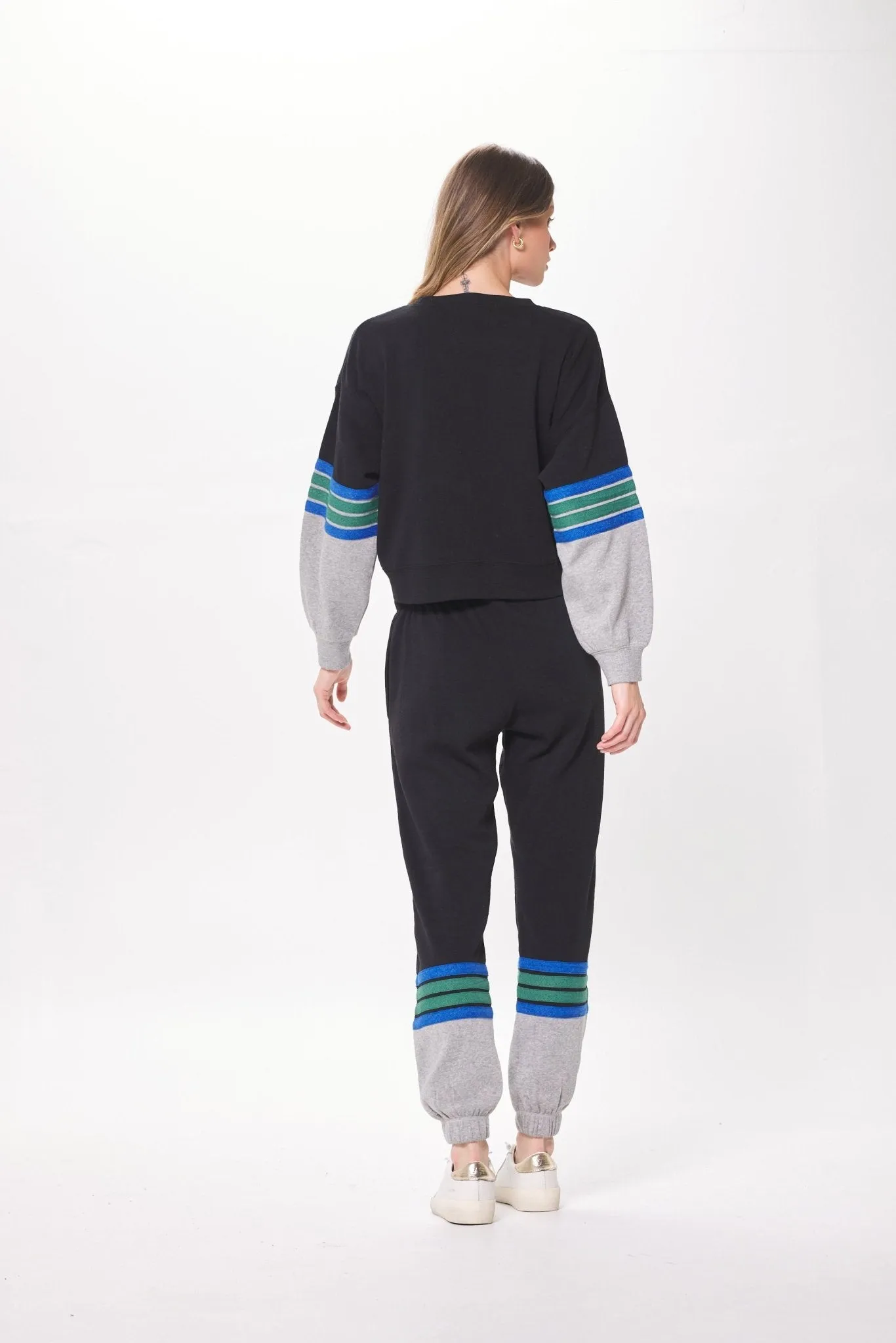 Schwarz & Grauer Fleece-Pullover mit Köperband
