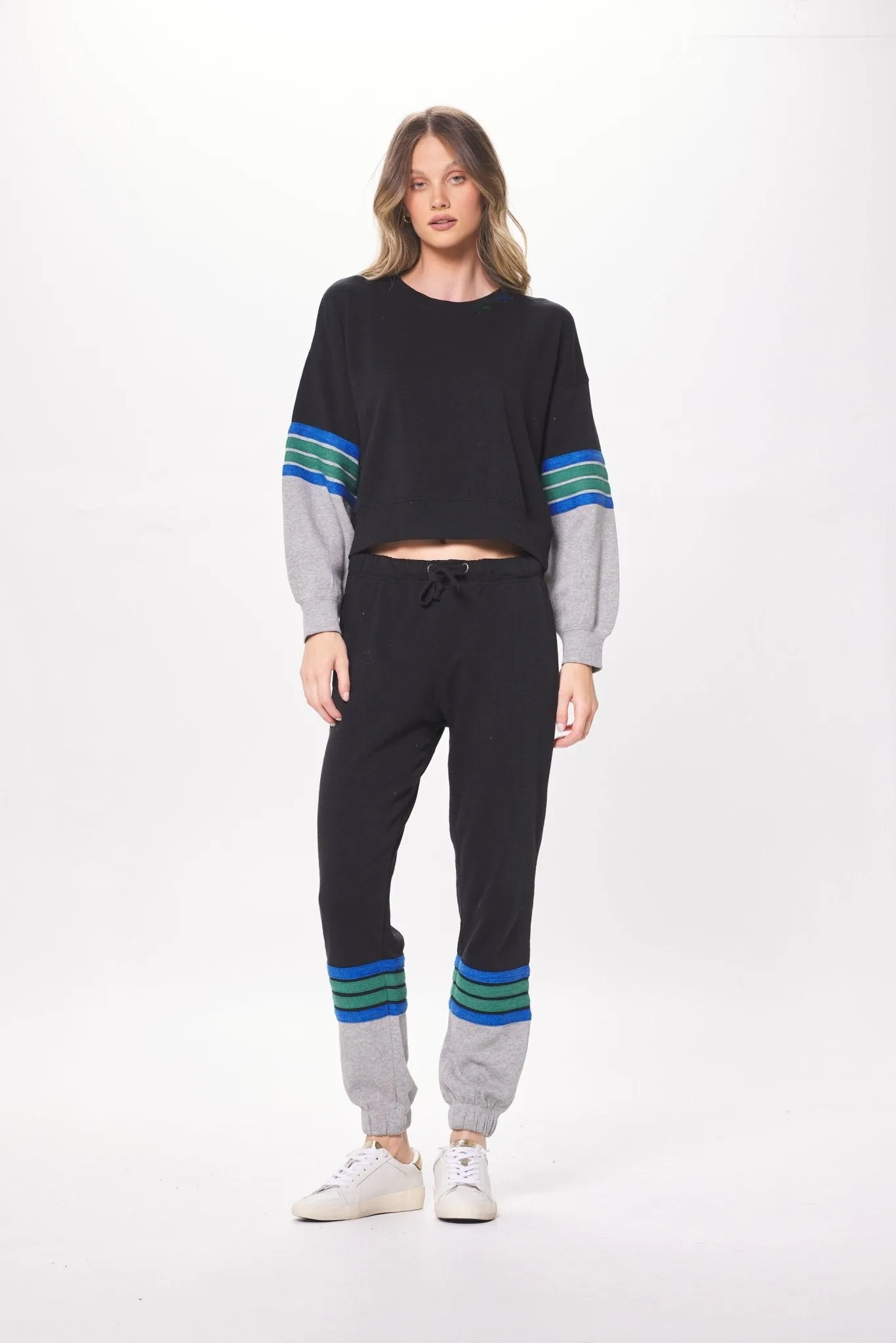 Schwarz & Grauer Fleece-Pullover mit Köperband