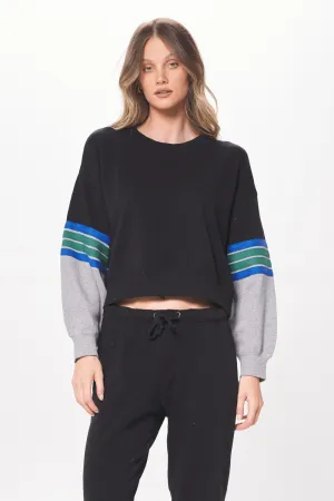Schwarz & Grauer Fleece-Pullover mit Köperband
