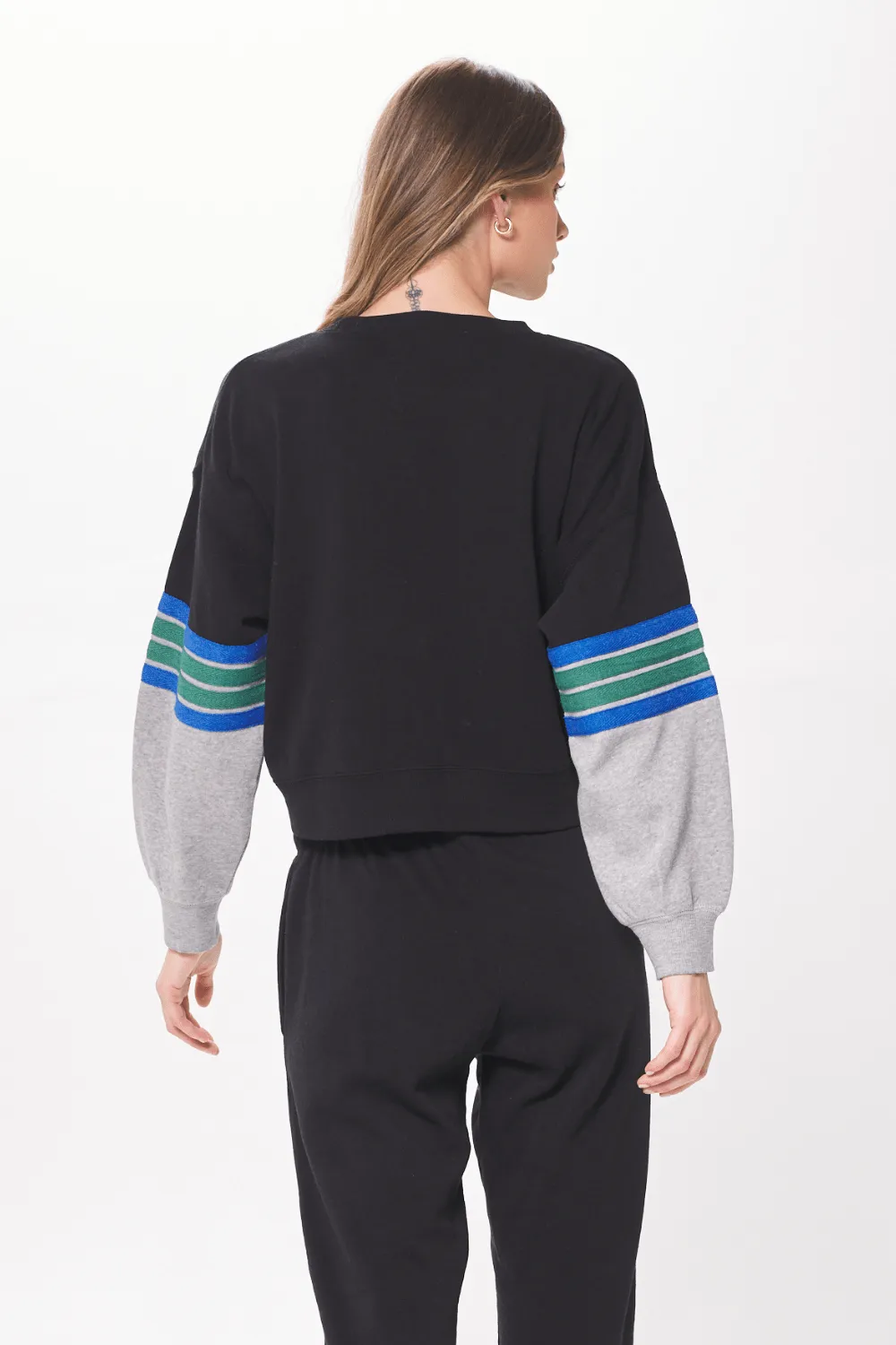 Schwarz & Grauer Fleece-Pullover mit Köperband