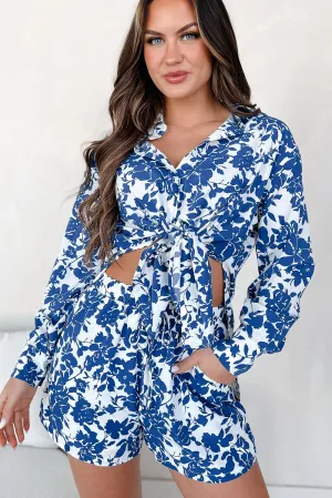 Blühendes Glück Blumen-Hemd mit Knopfleiste & Shorts-Set (Blau)