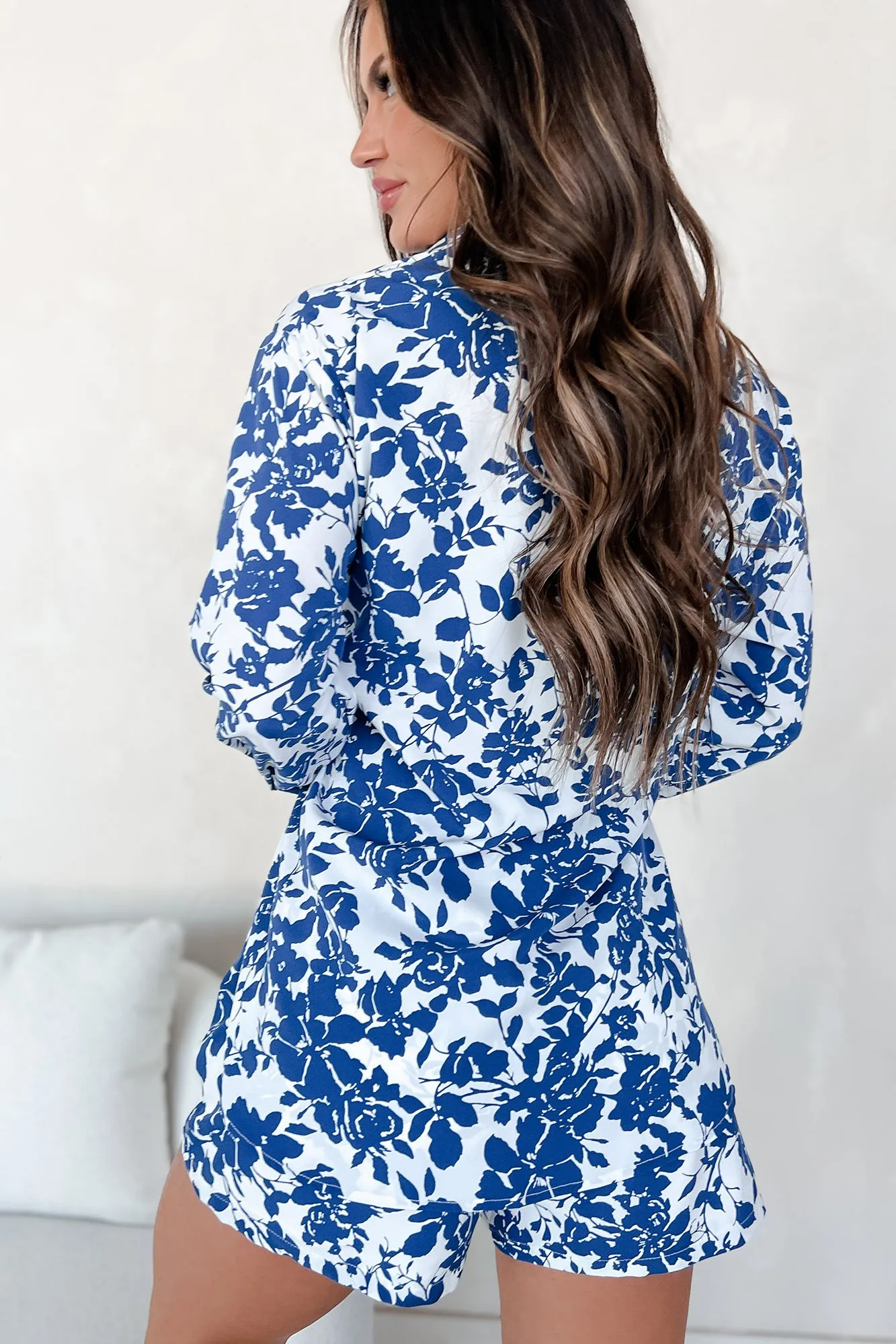 Blühendes Glück Blumen-Hemd mit Knopfleiste & Shorts-Set (Blau)