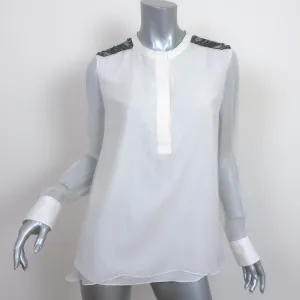 Brunello Cucinelli Monili Epaulette Bluse Weiße Chiffonseide Größe M