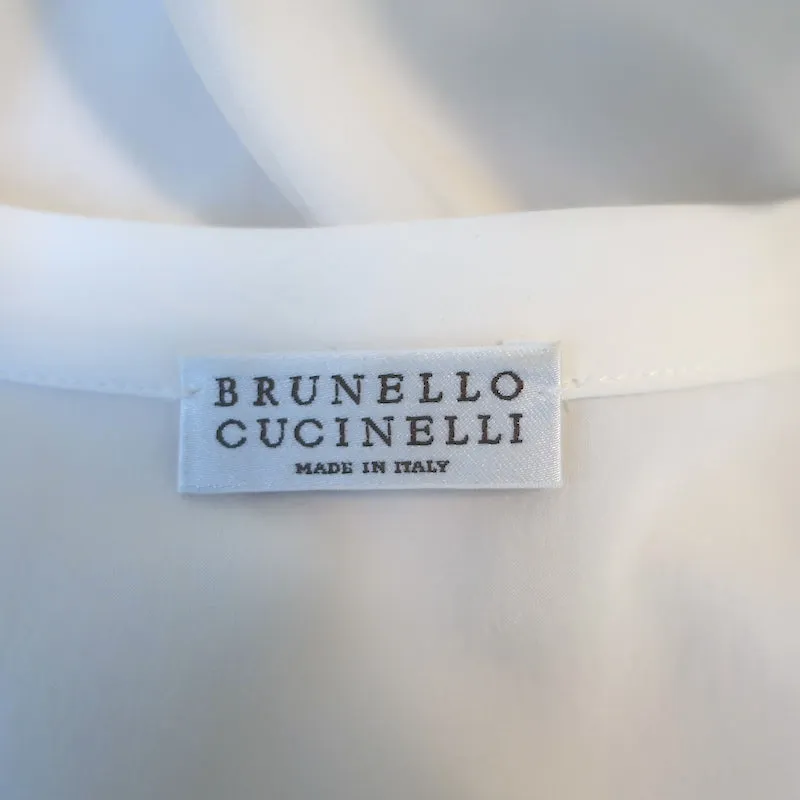 Brunello Cucinelli Monili Epaulette Bluse Weiße Chiffonseide Größe M