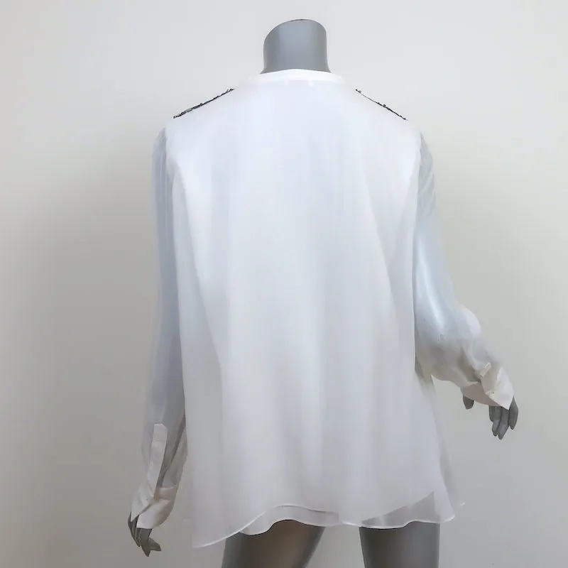 Brunello Cucinelli Monili Epaulette Bluse Weiße Chiffonseide Größe M