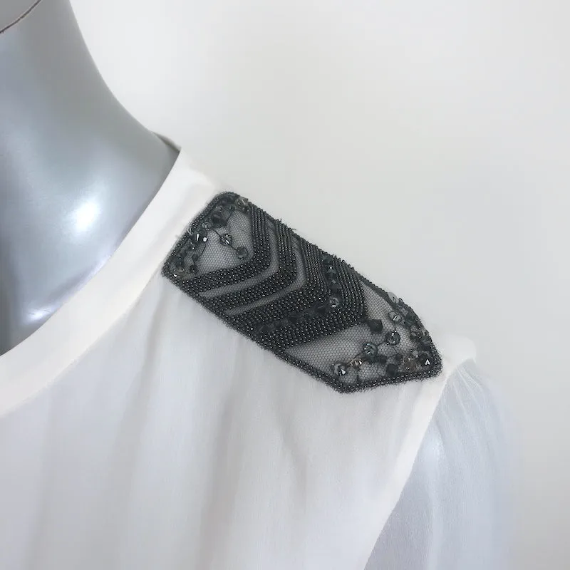 Brunello Cucinelli Monili Epaulette Bluse Weiße Chiffonseide Größe M
