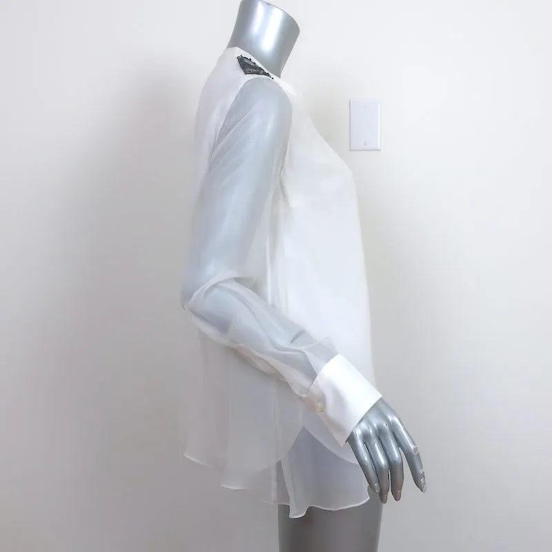 Brunello Cucinelli Monili Epaulette Bluse Weiße Chiffonseide Größe M