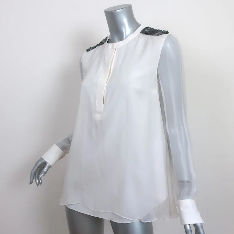 Brunello Cucinelli Monili Epaulette Bluse Weiße Chiffonseide Größe M