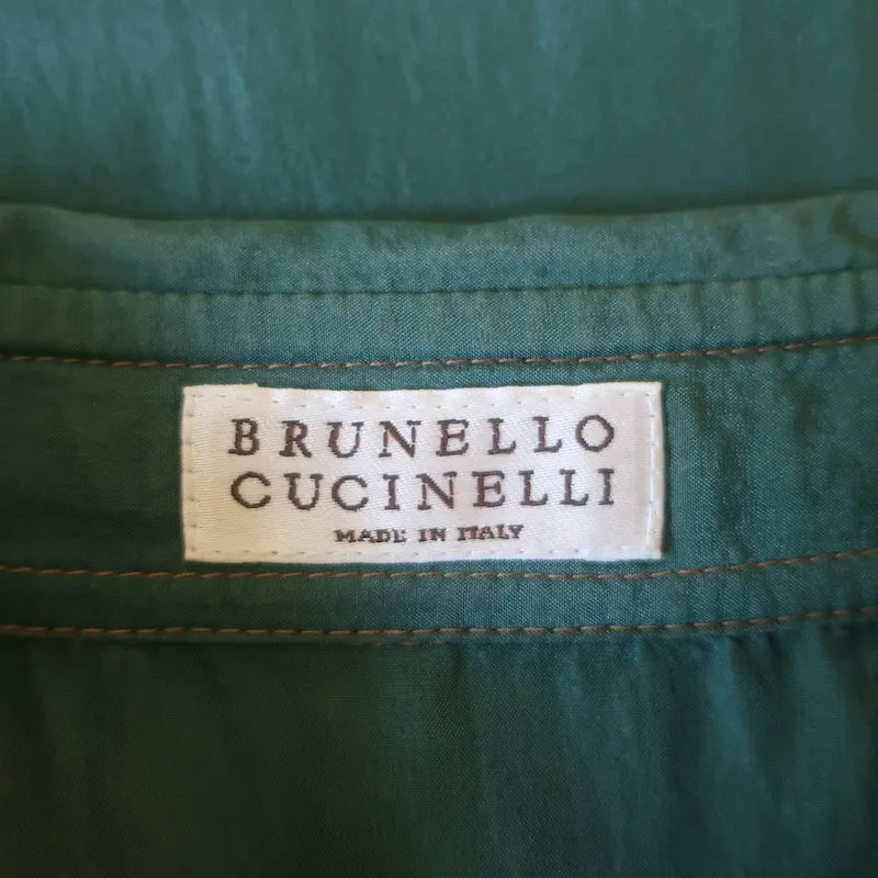 Brunello Cucinelli Seiden-Westernhemd Grün Größe Mittel Roll-Ärmel-Bluse