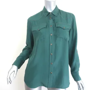 Brunello Cucinelli Seiden-Westernhemd Grün Größe Mittel Roll-Ärmel-Bluse