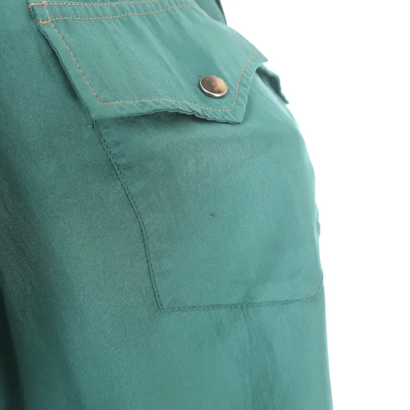 Brunello Cucinelli Seiden-Westernhemd Grün Größe Mittel Roll-Ärmel-Bluse