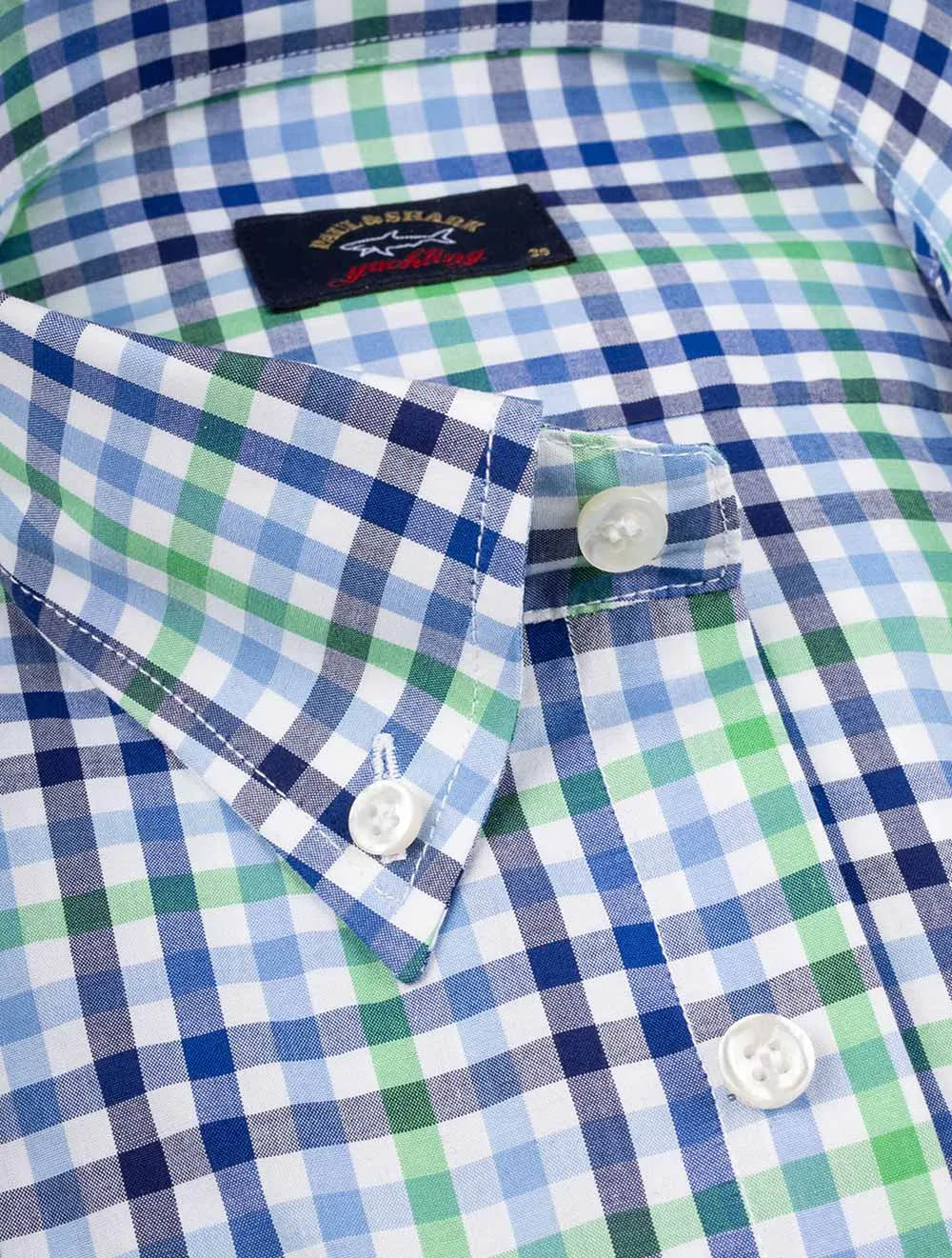 Buttondown Kurzarm-Hemd Gingham Karo Grün