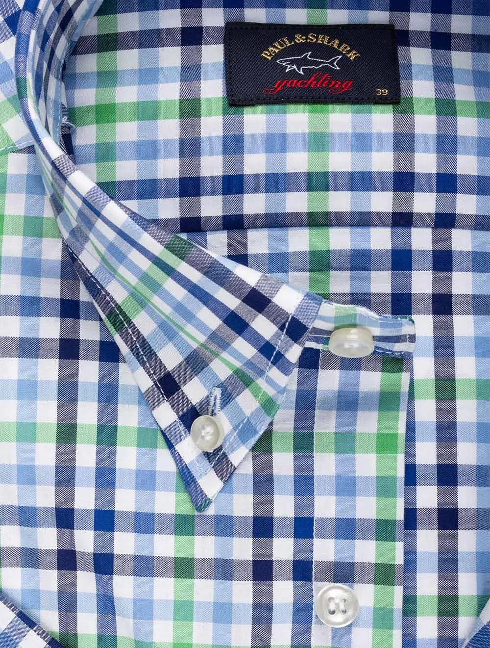 Buttondown Kurzarm-Hemd Gingham Karo Grün