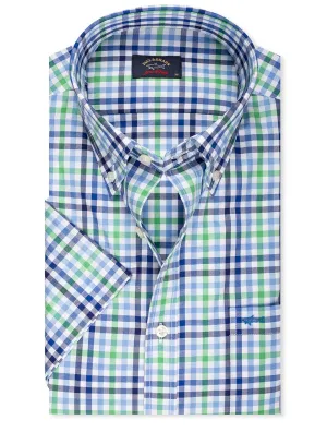 Buttondown Kurzarm-Hemd Gingham Karo Grün