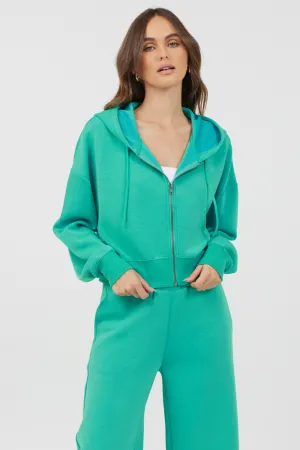 Karibisches Türkis Wolken-Fleece Reißverschluss-Jacke