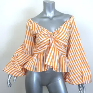 Caroline Constas Onira Twist-Front Schulterfreies Top Orange Streifen Größe S