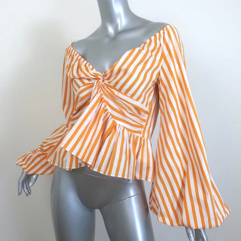 Caroline Constas Onira Twist-Front Schulterfreies Top Orange Streifen Größe S