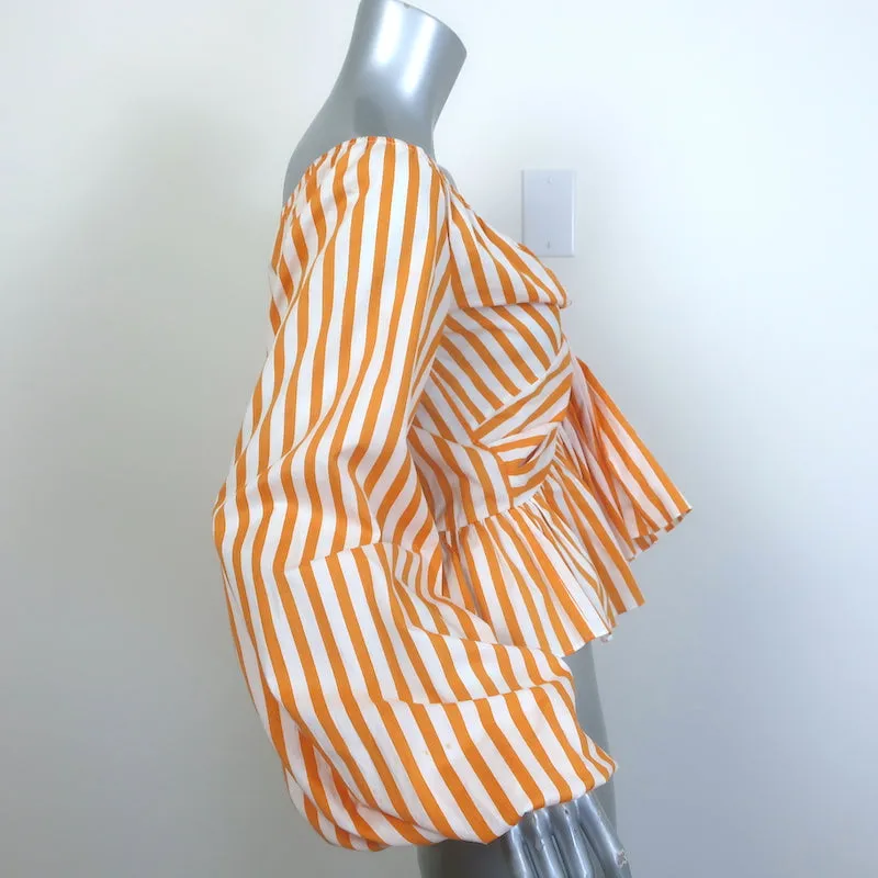 Caroline Constas Onira Twist-Front Schulterfreies Top Orange Streifen Größe S