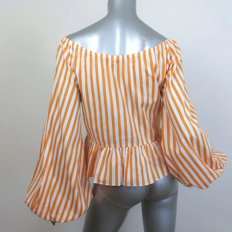 Caroline Constas Onira Twist-Front Schulterfreies Top Orange Streifen Größe S