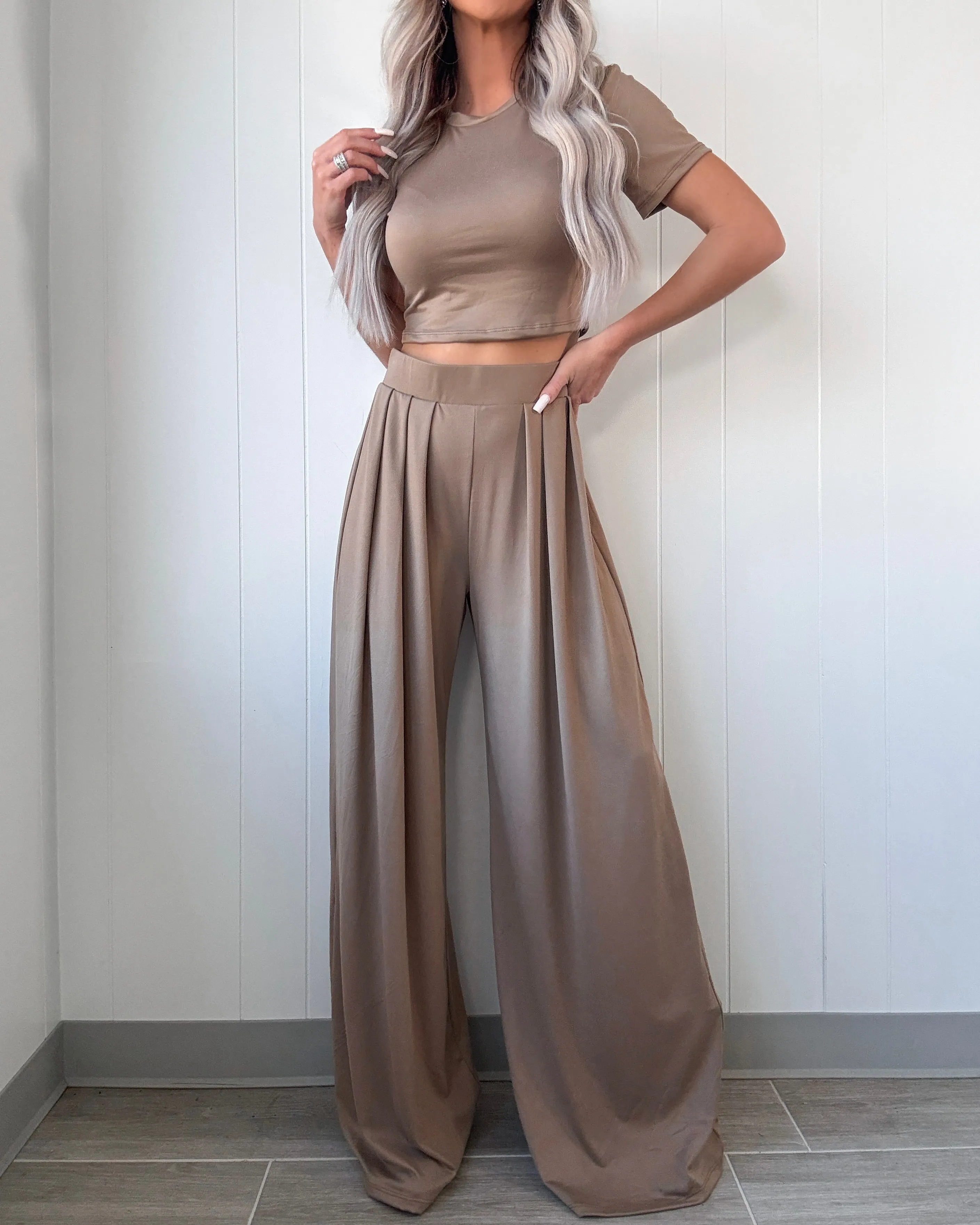 Lässiges Cooles Oberteil und Hose Set - Hellbraun