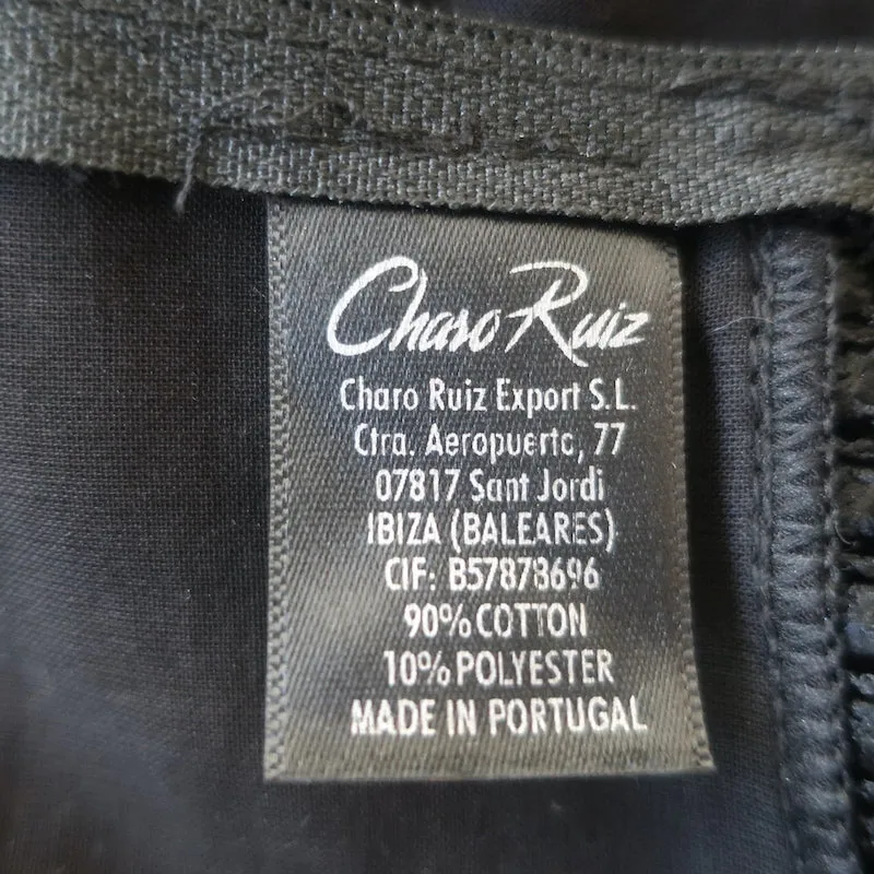 Charo Ruiz Lys Trägerloses Bustier Top Schwarz Spitzenbesatz Baumwolle Größe S