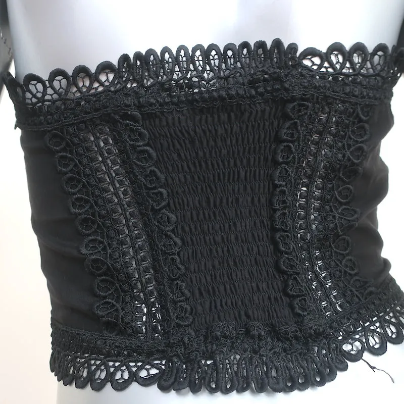 Charo Ruiz Lys Trägerloses Bustier Top Schwarz Spitzenbesatz Baumwolle Größe S