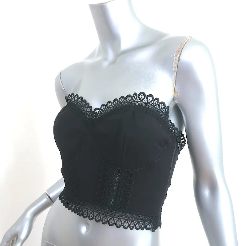Charo Ruiz Lys Trägerloses Bustier Top Schwarz Spitzenbesatz Baumwolle Größe S