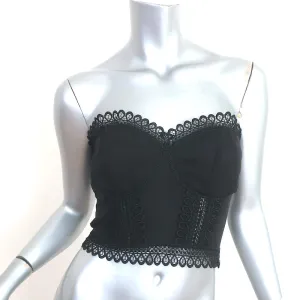 Charo Ruiz Lys Trägerloses Bustier Top Schwarz Spitzenbesatz Baumwolle Größe S