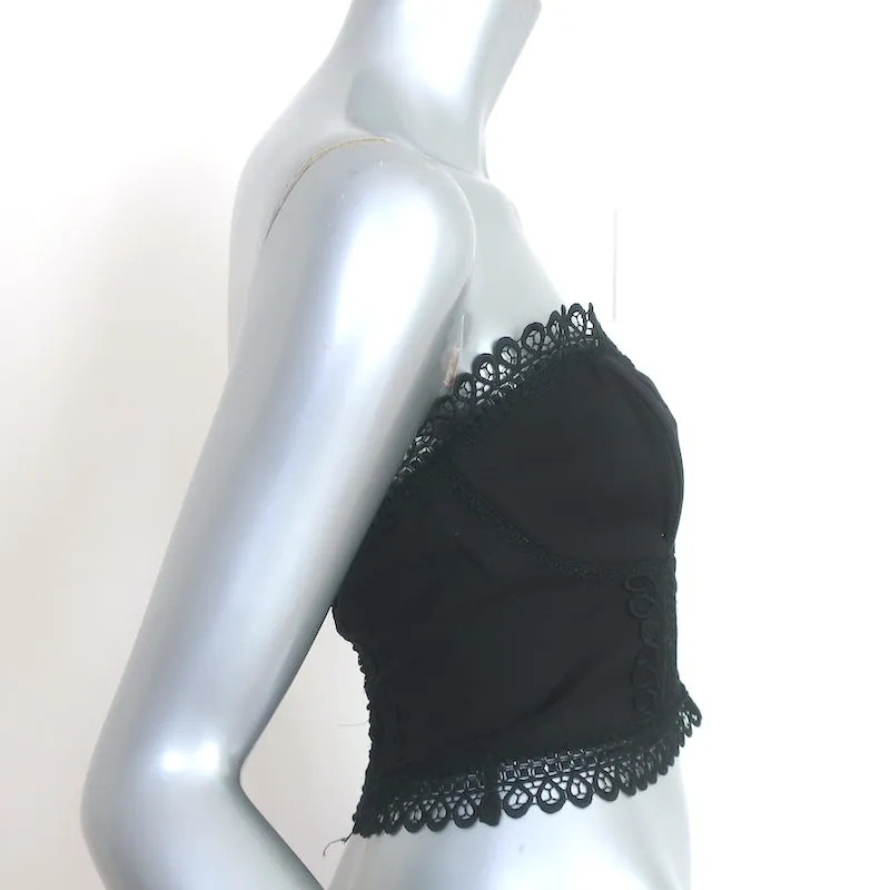 Charo Ruiz Lys Trägerloses Bustier Top Schwarz Spitzenbesatz Baumwolle Größe S
