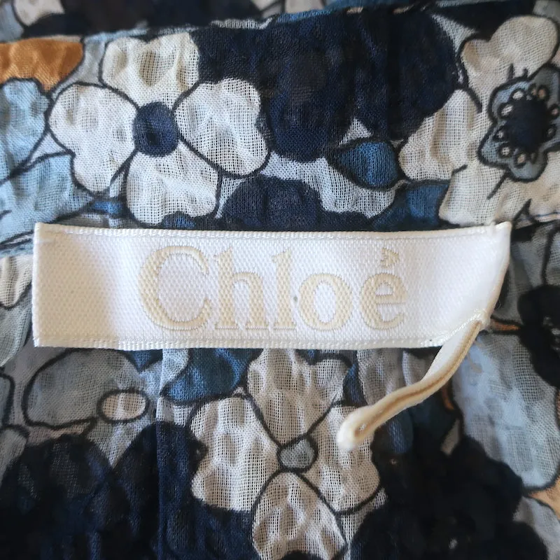 Chloe Schulterfreie Bluse Blaue Blumenmuster Baumwolle Größe 36 Kurzarm Top