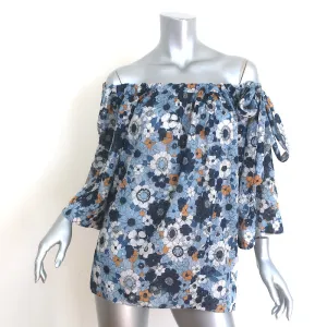 Chloe Schulterfreie Bluse Blaue Blumenmuster Baumwolle Größe 36 Kurzarm Top