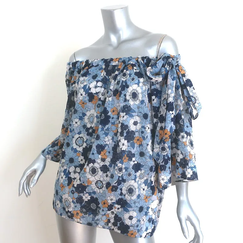 Chloe Schulterfreie Bluse Blaue Blumenmuster Baumwolle Größe 36 Kurzarm Top