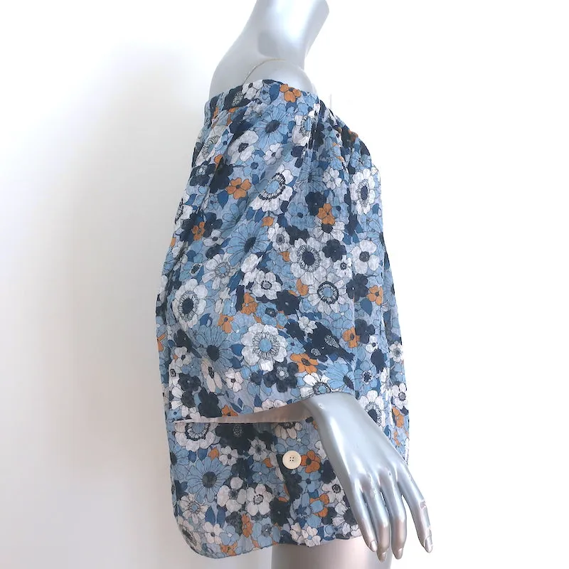 Chloe Schulterfreie Bluse Blaue Blumenmuster Baumwolle Größe 36 Kurzarm Top
