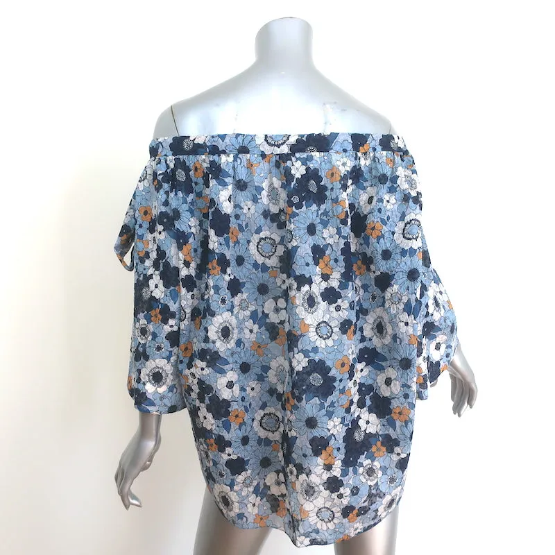 Chloe Schulterfreie Bluse Blaue Blumenmuster Baumwolle Größe 36 Kurzarm Top