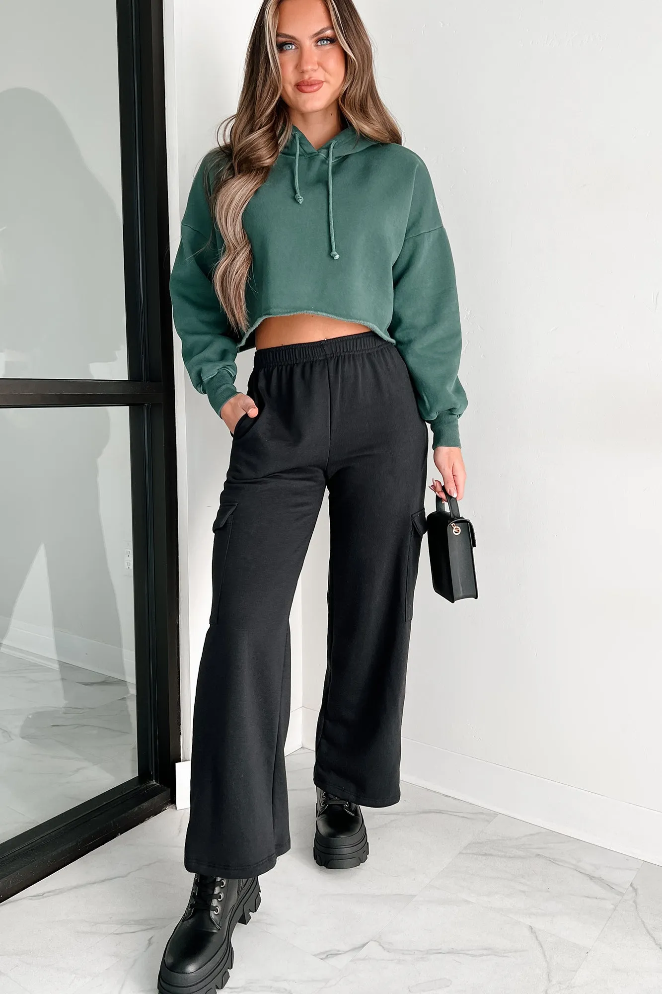 Clarissa Raw Hem Crop Hoodie (Tiefes Smaragdgrün)