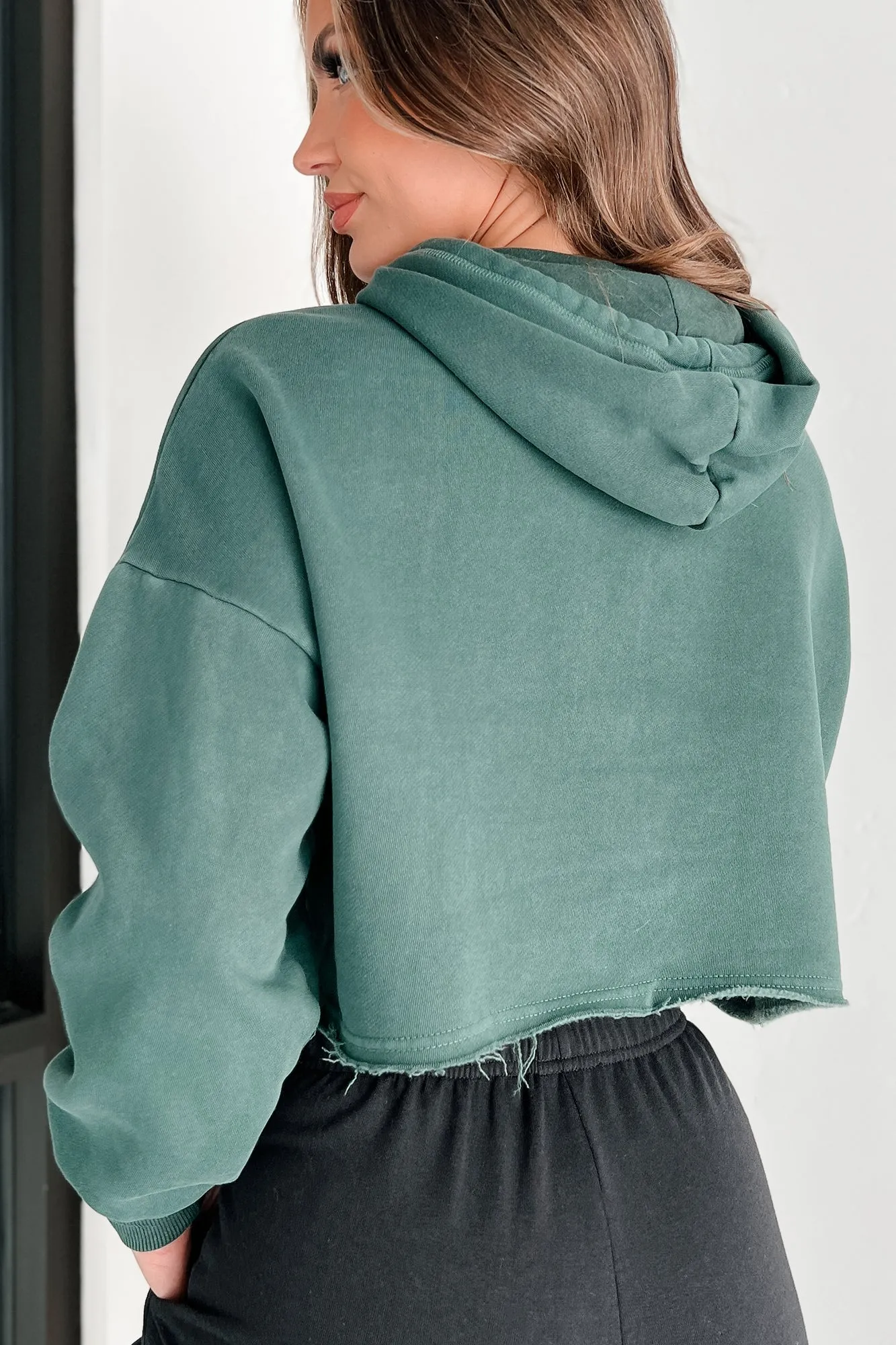 Clarissa Raw Hem Crop Hoodie (Tiefes Smaragdgrün)