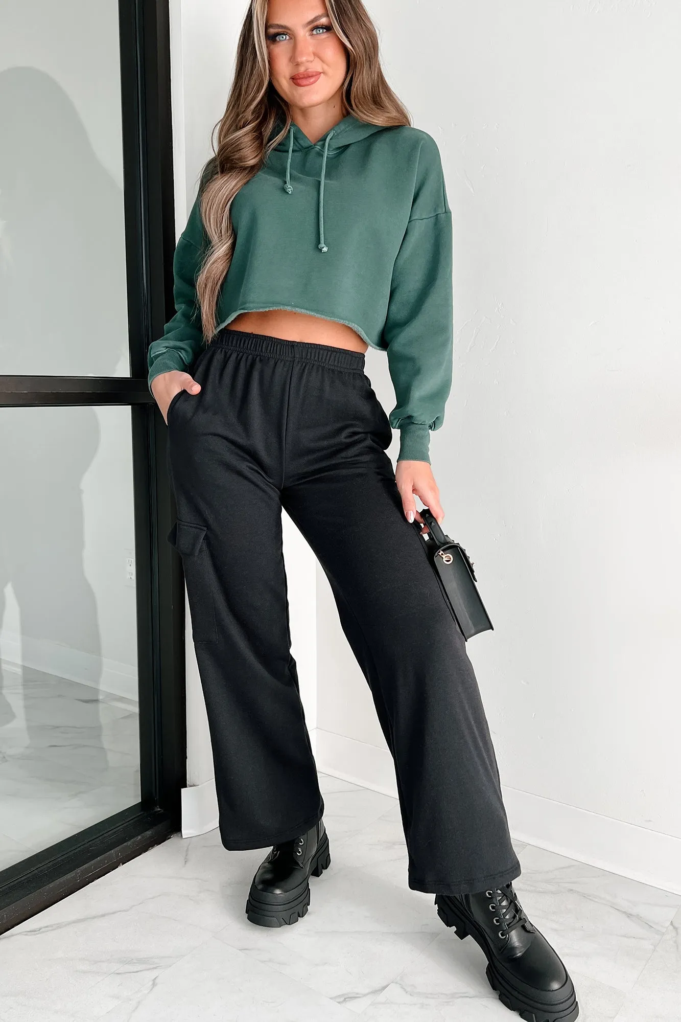 Clarissa Raw Hem Crop Hoodie (Tiefes Smaragdgrün)