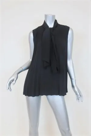 Co Bindungskragen Top Schwarz Plissierte Seide Größe Small Ärmellose Bluse