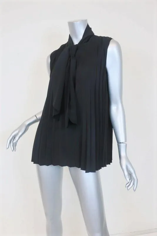 Co Bindungskragen Top Schwarz Plissierte Seide Größe Small Ärmellose Bluse