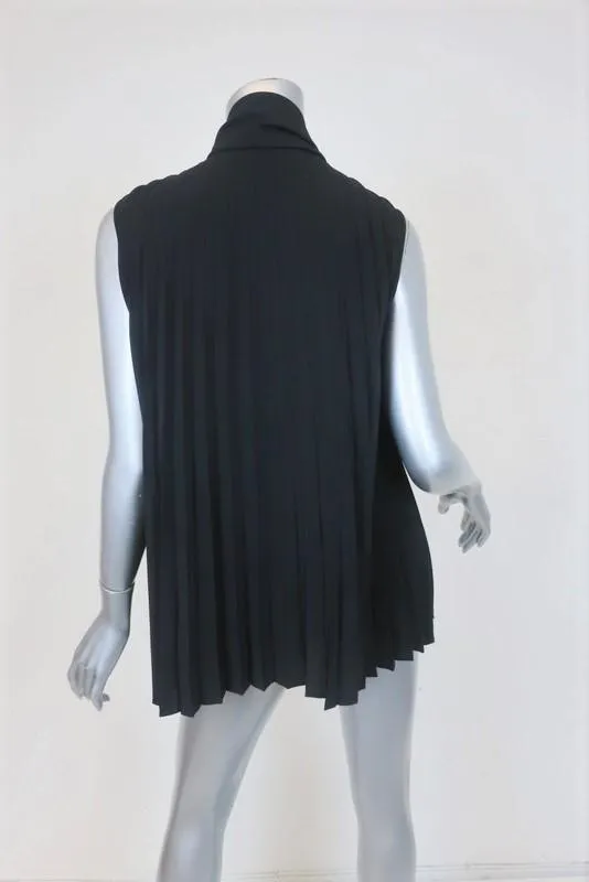 Co Bindungskragen Top Schwarz Plissierte Seide Größe Small Ärmellose Bluse