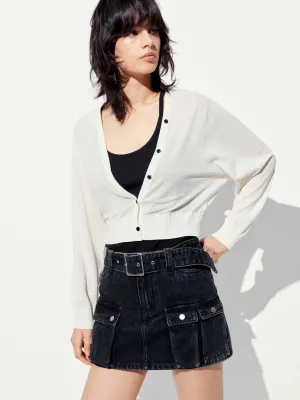 Gekürzter V-Ausschnitt Strickcardigan