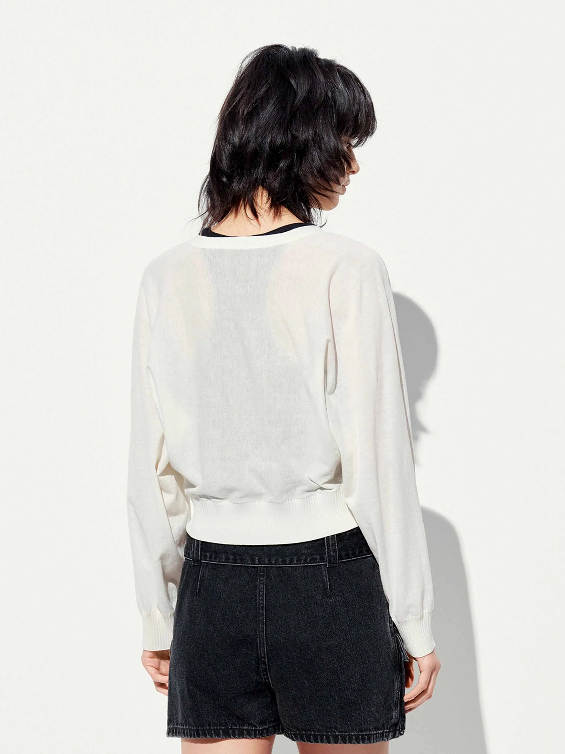Gekürzter V-Ausschnitt Strickcardigan