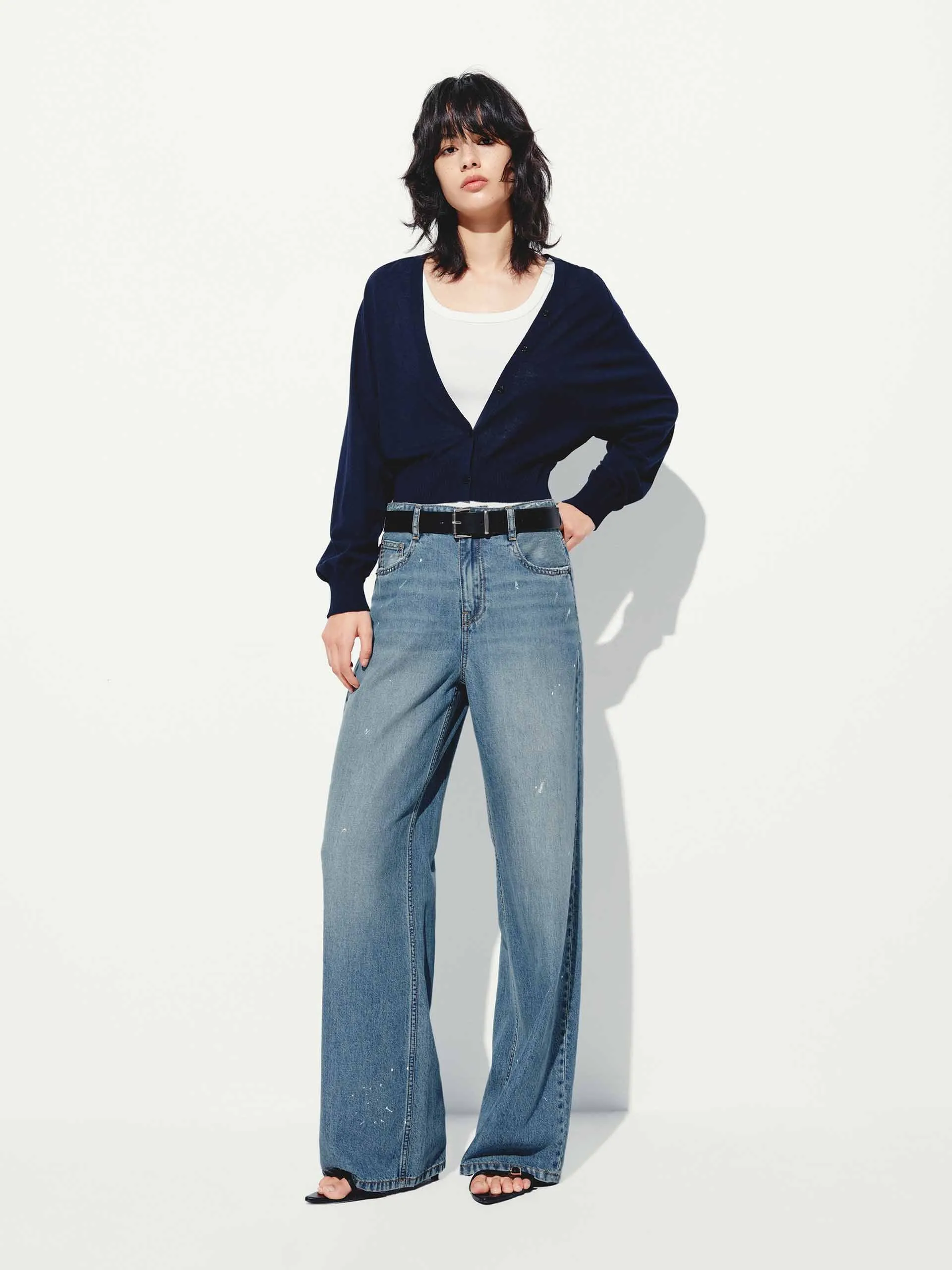 Gekürzter V-Ausschnitt Strickcardigan