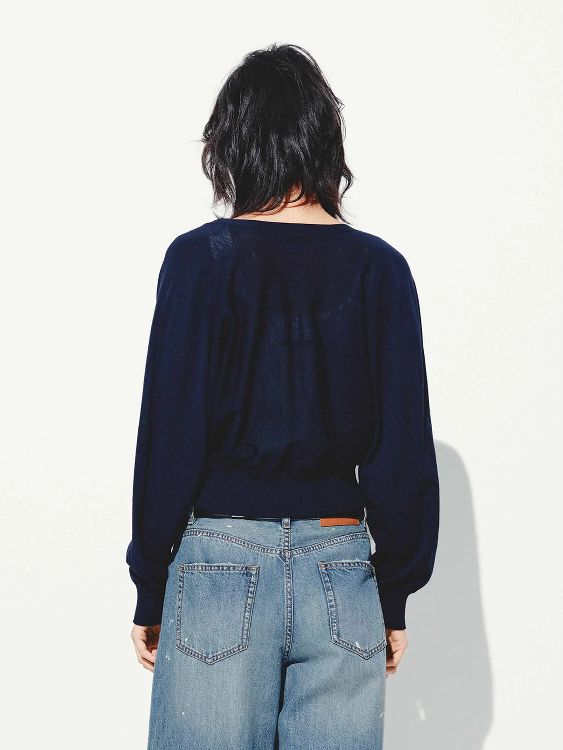 Gekürzter V-Ausschnitt Strickcardigan
