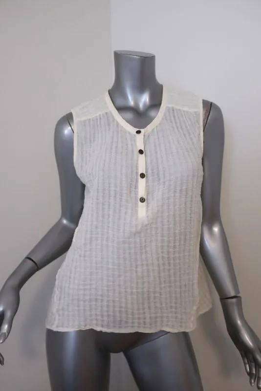 Current/Elliott Camila Trapez Tank Top Crème Crinkled Cotton Größe 1 Ärmelloses Oberteil