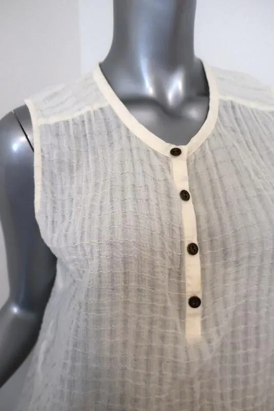 Current/Elliott Camila Trapez Tank Top Crème Crinkled Cotton Größe 1 Ärmelloses Oberteil