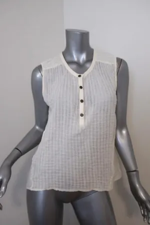 Current/Elliott Camila Trapez Tank Top Crème Crinkled Cotton Größe 1 Ärmelloses Oberteil